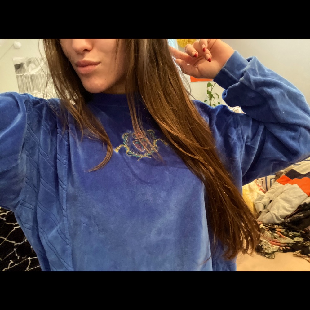 Vintage blue velvet crew neck sweatshirt